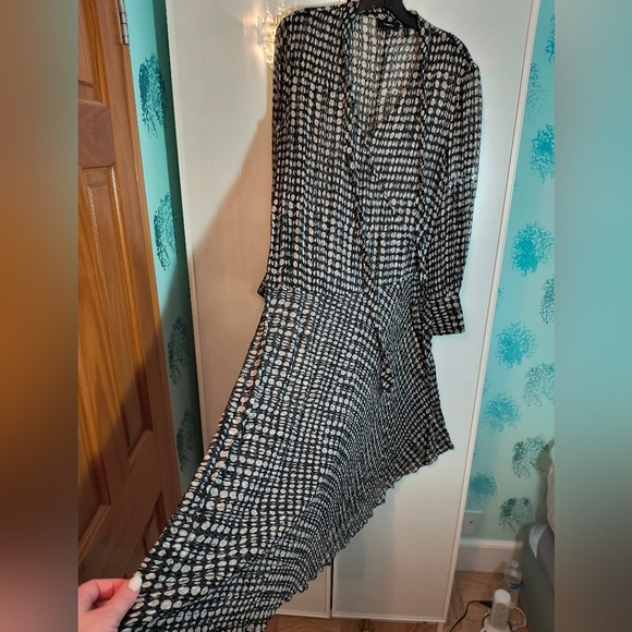 Theory Mesh Polka Dot Assimmetrical Midi Dress Sz L See Through With The Flow - Picture 2 of 16